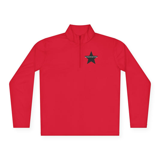 Quarter-Zip Pullover • Red Star Graphic "LIFEOF3TYMS" Chest & Back Accent