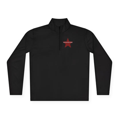 Quarter-Zip Pullover • Red Star Graphic "LIFEOF3TYMS" Chest & Back Accent