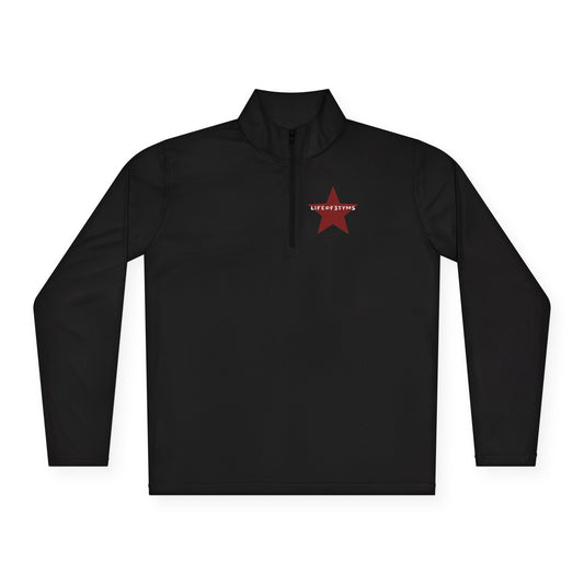 Quarter-Zip Pullover • Red Star Graphic "LIFEOF3TYMS" Chest & Back Accent