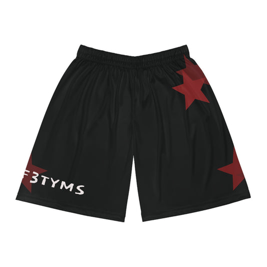 Basketball Shorts - Black Red Star Athletic AOP with "LIFE0F3TYMS" Accent