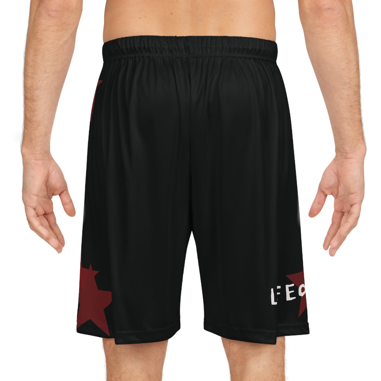 Basketball Shorts - Black Red Star Athletic AOP with "LIFE0F3TYMS" Accent