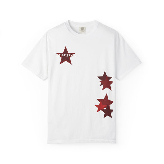 Star Accent T-Shirt — Red Graphic Stars Chest & Hip Print
