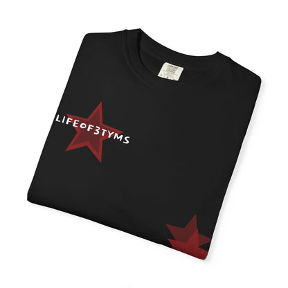 Star Accent T-Shirt — Red Graphic Stars Chest & Hip Print