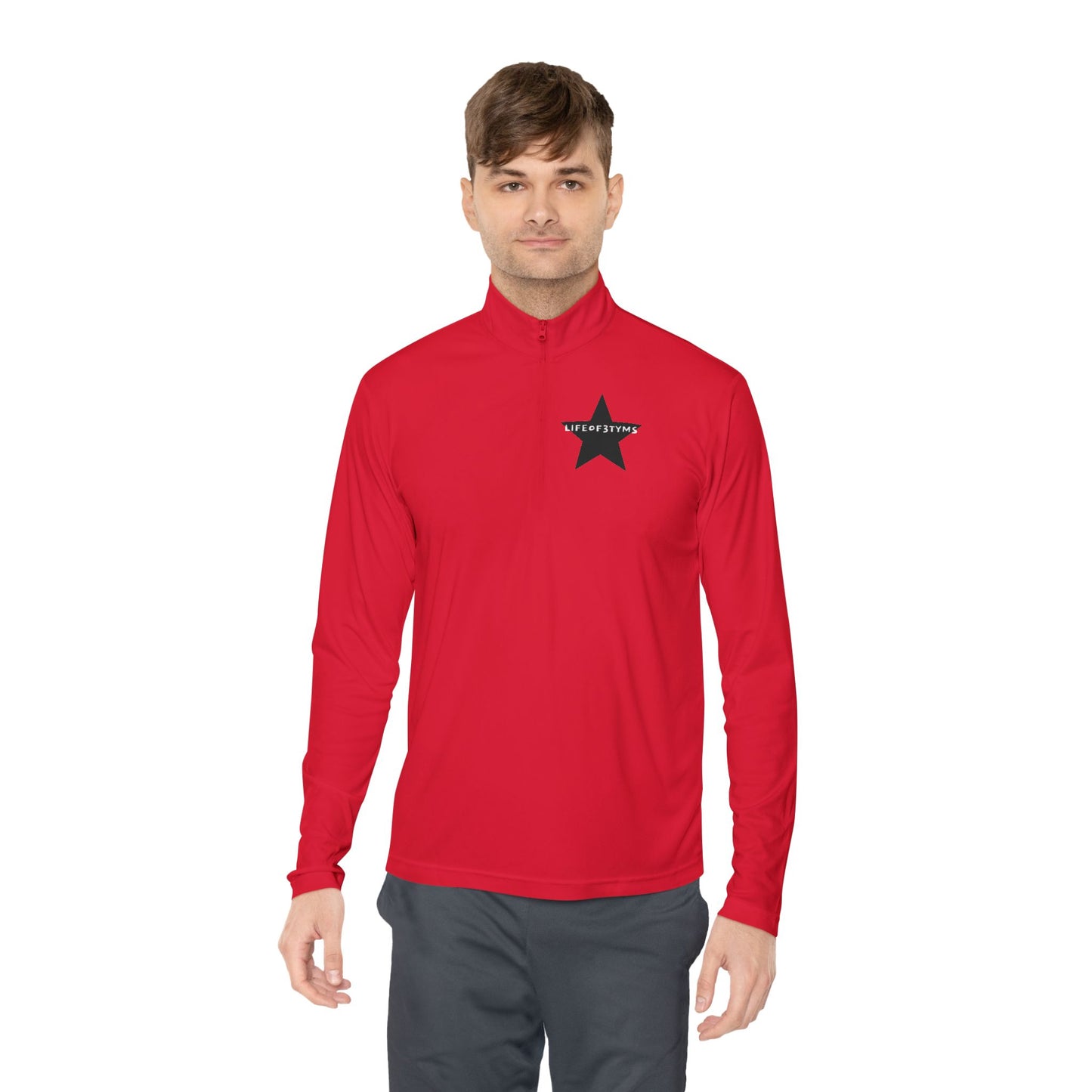 Quarter-Zip Pullover • Red Star Graphic "LIFEOF3TYMS" Chest & Back Accent