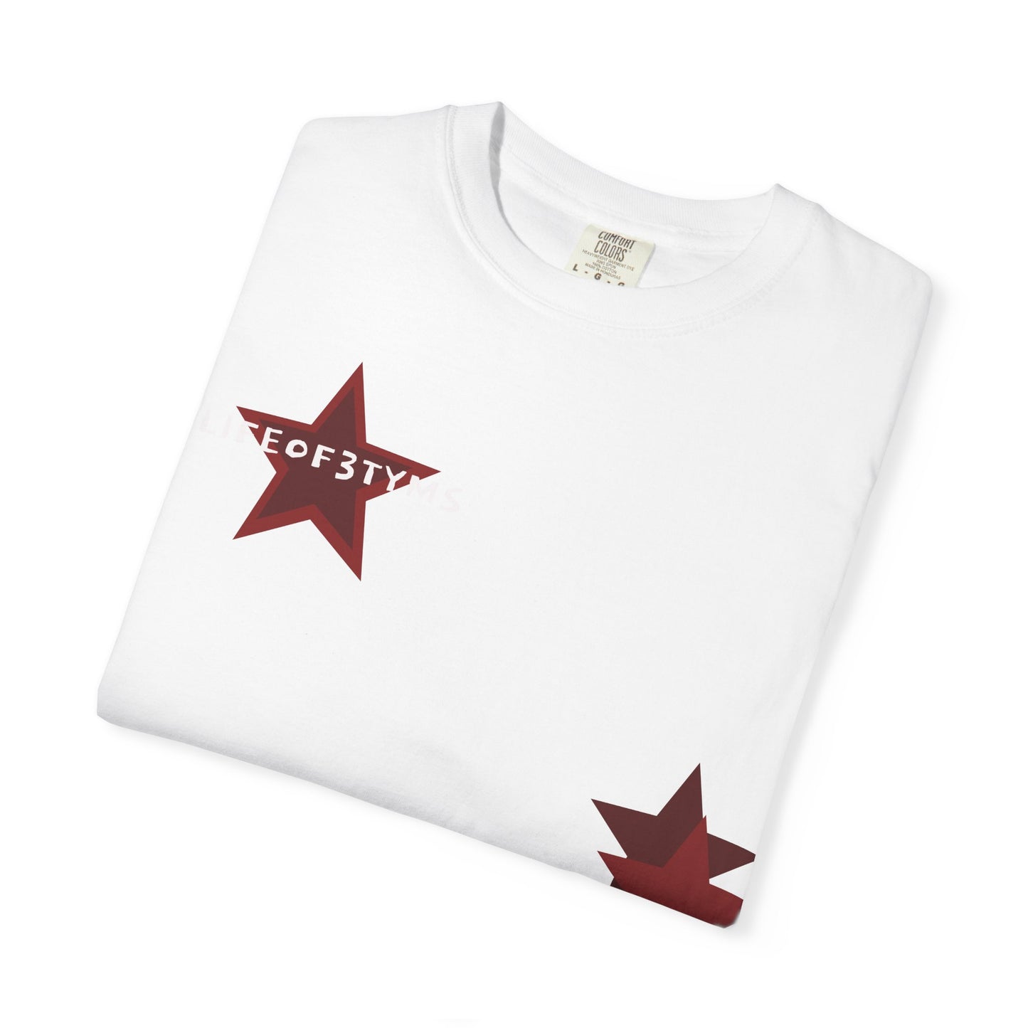 Star Accent T-Shirt — Red Graphic Stars Chest & Hip Print