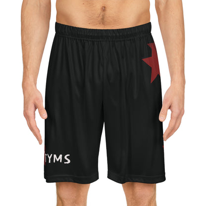 Basketball Shorts - Black Red Star Athletic AOP with "LIFE0F3TYMS" Accent