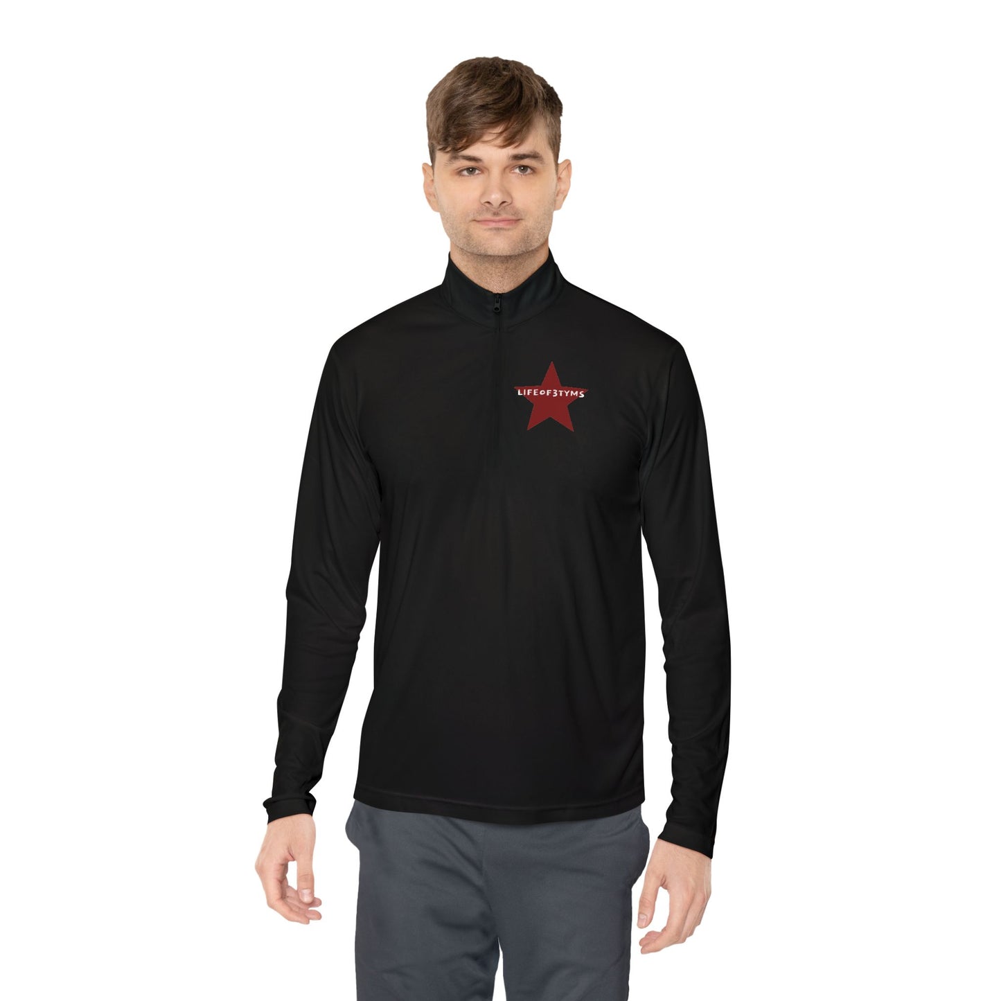 Quarter-Zip Pullover • Red Star Graphic "LIFEOF3TYMS" Chest & Back Accent