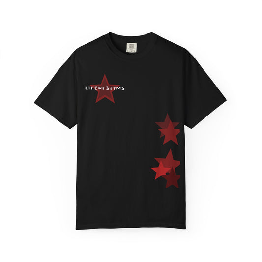 Star Accent T-Shirt — Red Graphic Stars Chest & Hip Print
