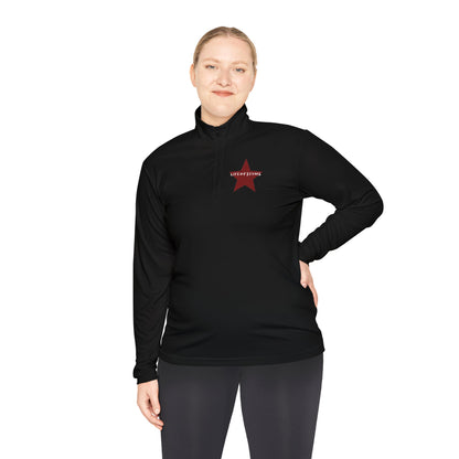 Quarter-Zip Pullover • Red Star Graphic "LIFEOF3TYMS" Chest & Back Accent
