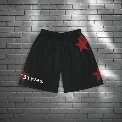 Basketball Shorts - Black Red Star Athletic AOP with "LIFE0F3TYMS" Accent